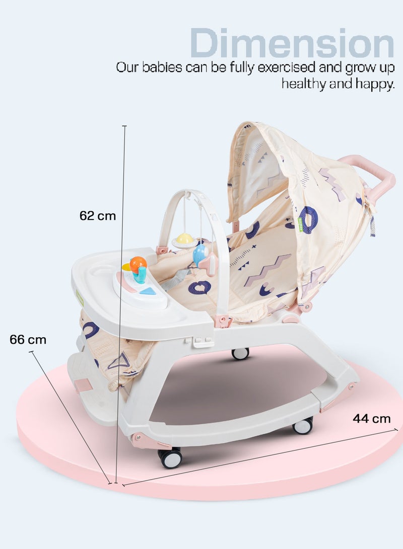 Baybee 5 in 1 Baby Rocking Chair for Kids with Hanging Toys  Baby Dining Booster Seat with Multi Position Recline, Music, Wheels & Food Tray Rocker Chair for Babies 0 to 2 Years Boys Girls (Pink)