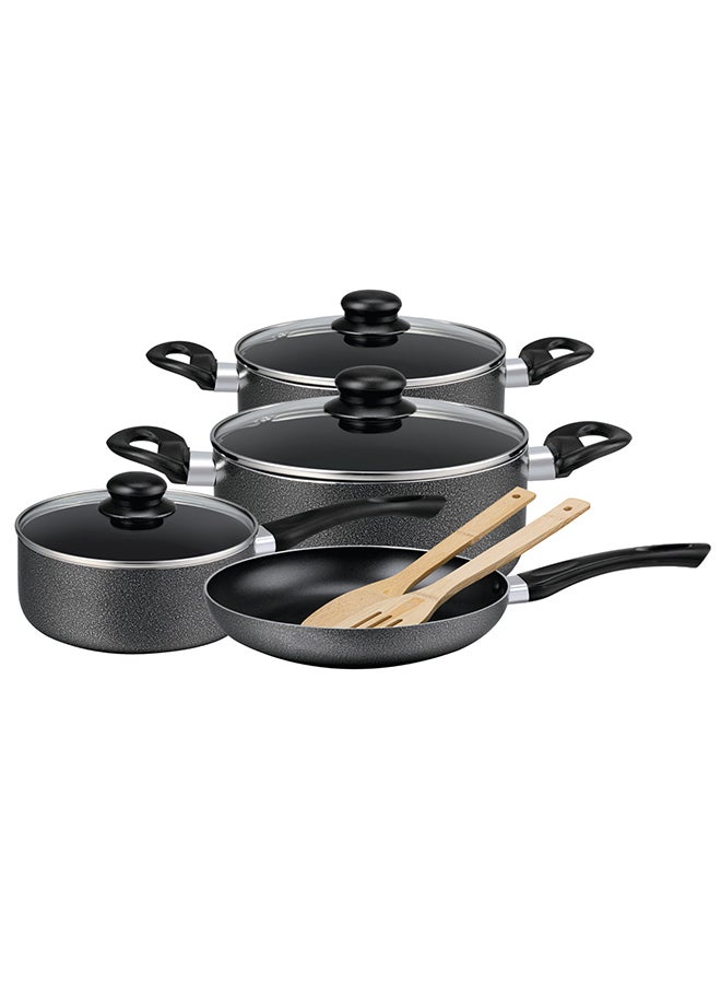 9pcs Non-Stick Cookware Set RF11642 Aluminum Body With 3-Layer Construction, CD Bottom, Bakelite Handles And Glass Lid BLACK 3.8kg