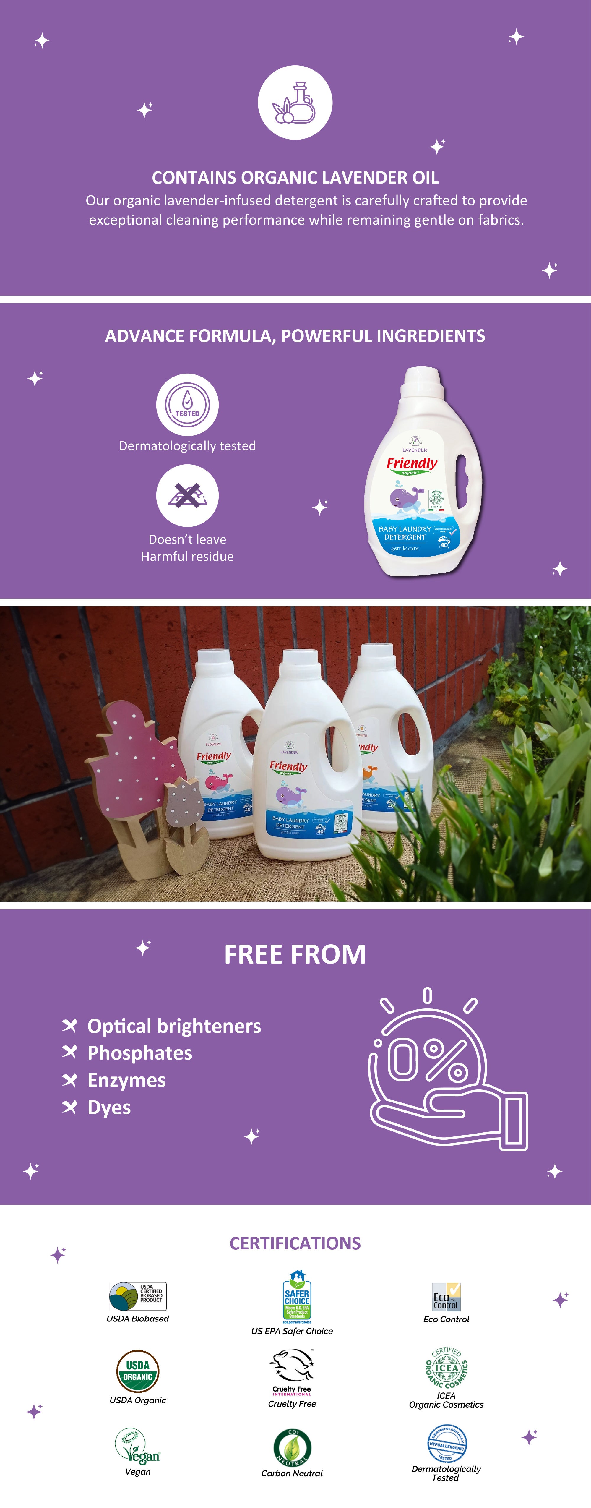 Friendly Organic Baby Liquid Laundry Detergent Lavender 100% Organic Fragrance Free 2 litre - Laundry Detergent for Baby's Delicate Cloths, Blankets and Towels