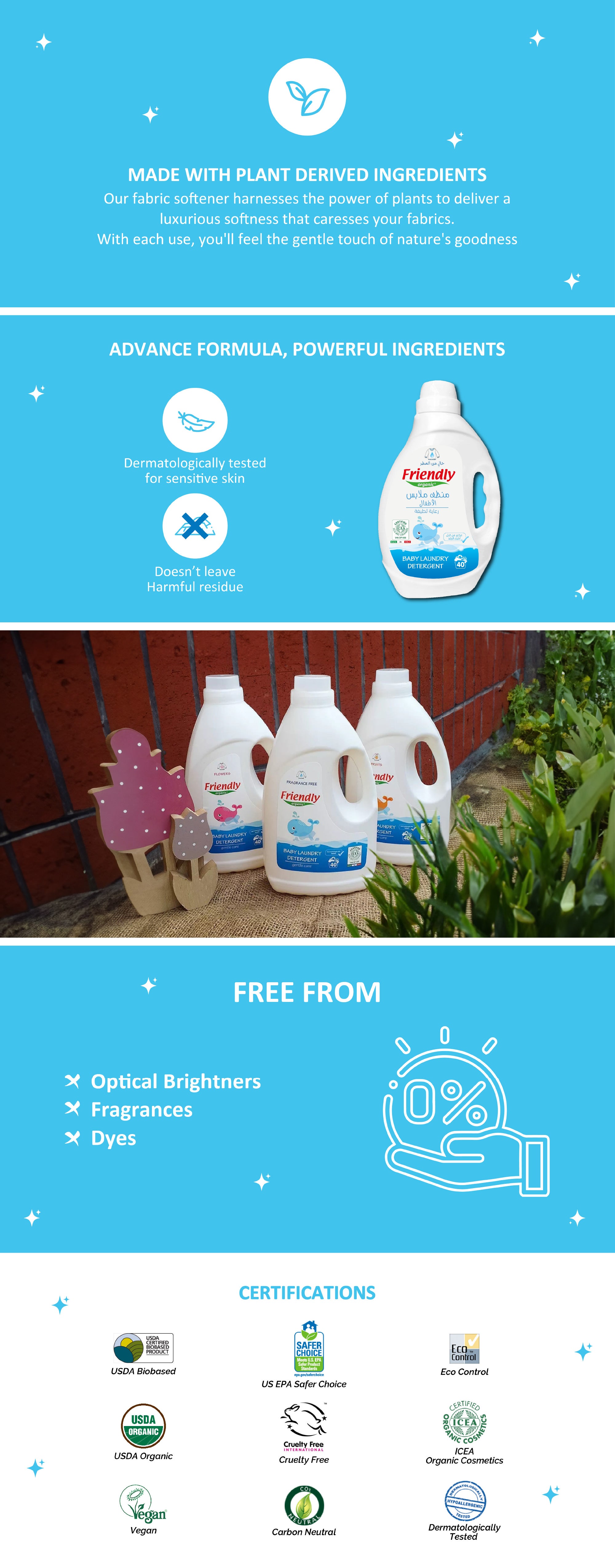 Friendly Organic Baby Liquid Laundry Detergent 100% Organic Fragrance Free 2 litre - Laundry Detergent for Baby's Delicate Cloths, Blankets and Towels