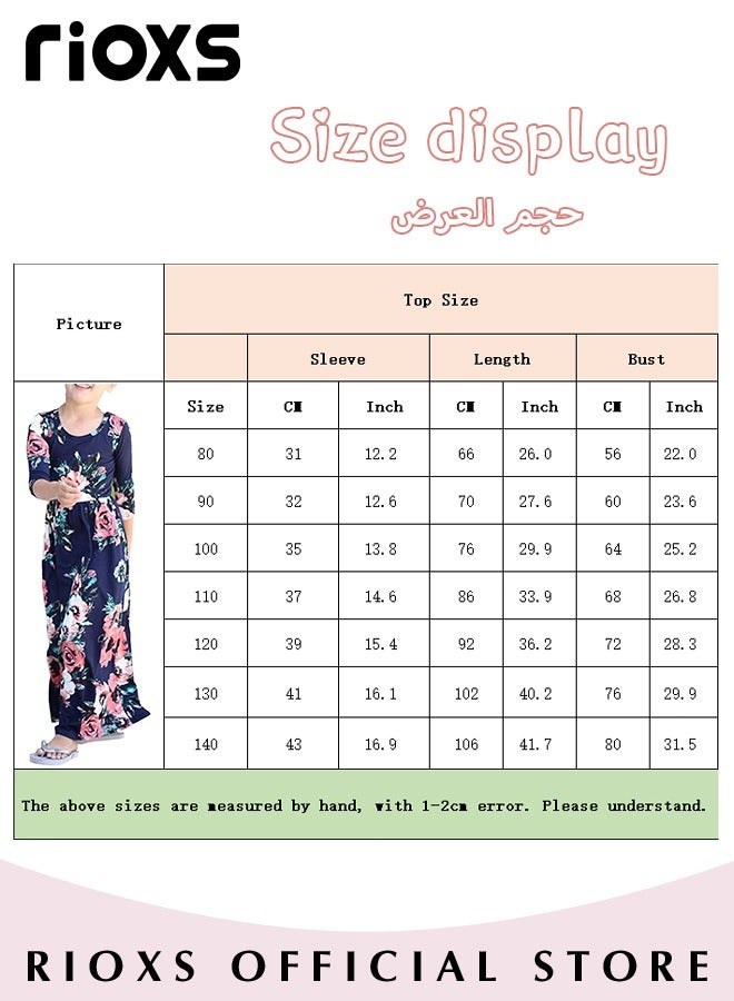 Toddler Girls Long Sleeve Maxi Dress Round Neck Floral Printed Dresses Casual Loose Long Dress With Pockets