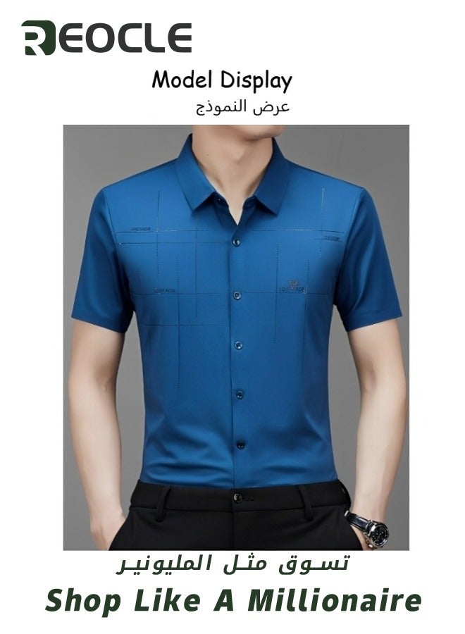 Men's Dress Shirts Wrinkle Free Regular Fit Stretch Rayon Button Down Shirt Short Sleeve Dress Cotton Dress Shirts Short Sleeve Stand Collar Shirt