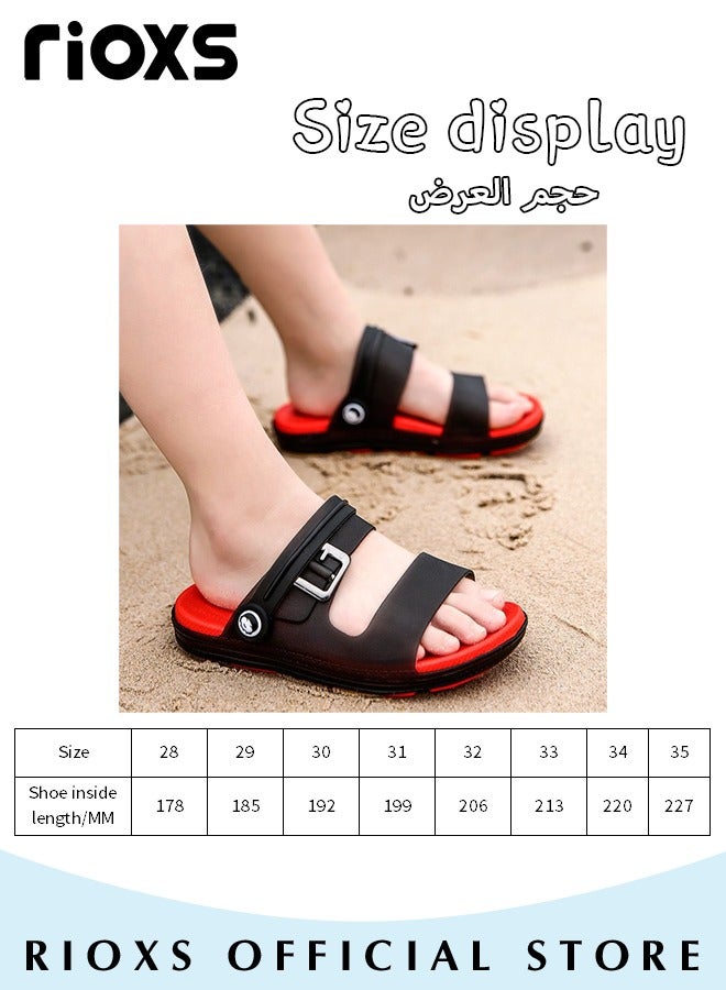 Kids Flat Sandals, Slides Slippers for Boys, Comfortable Slip-on Sandals, Open Toe Water Shoes, Non-Slip Slippers Sandals, Lightweight Walking Sandals, Adjustable Flat Sandals with Back-Strap, Indoor Outdoor Beach Sandals for Little Kid/ Big Kid, Fashion Kid's Footwear
