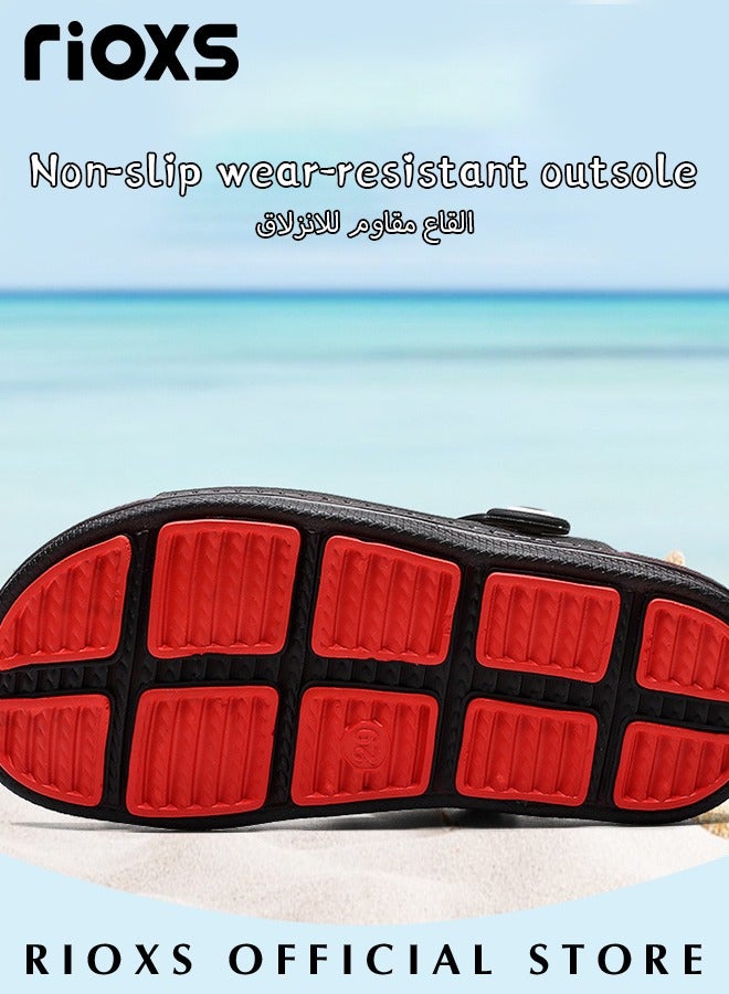 Kids Flat Sandals, Slides Slippers for Boys, Comfortable Slip-on Sandals, Open Toe Water Shoes, Non-Slip Slippers Sandals, Lightweight Walking Sandals, Adjustable Flat Sandals with Back-Strap, Indoor Outdoor Beach Sandals for Little Kid/ Big Kid, Fashion Kid's Footwear