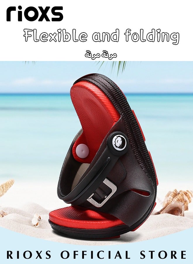 Kids Flat Sandals, Slides Slippers for Boys, Comfortable Slip-on Sandals, Open Toe Water Shoes, Non-Slip Slippers Sandals, Lightweight Walking Sandals, Adjustable Flat Sandals with Back-Strap, Indoor Outdoor Beach Sandals for Little Kid/ Big Kid, Fashion Kid's Footwear