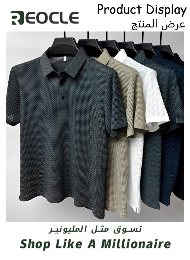 Men's Polo Shirt Mesh Ice Silk Short-sleeved T-shirt Short Sleeve Sports Golf Tennis T-Shirt Casual Collared Summer Shirt Classic Polo Shirt