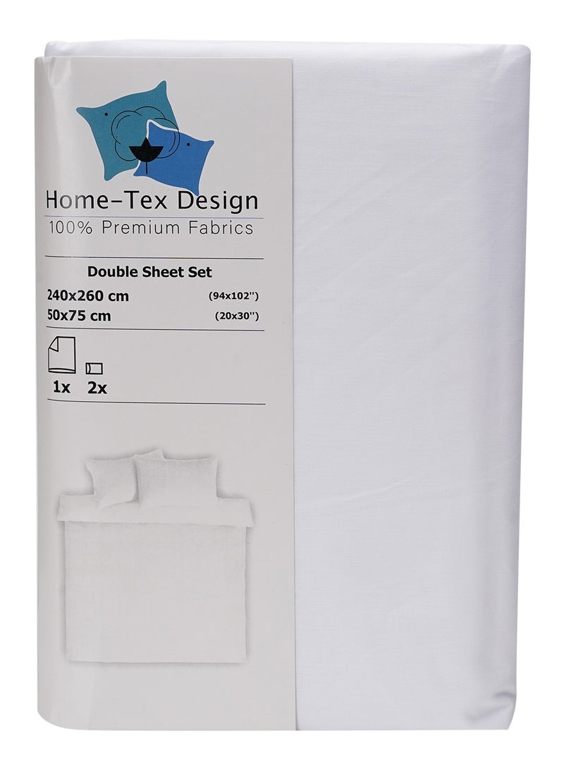 3 Piece Hometex Design King Size Flat Sheet Set White - 1 Flat Sheet (240x260 cm) +2 Pillow Covers (50x75 cm)