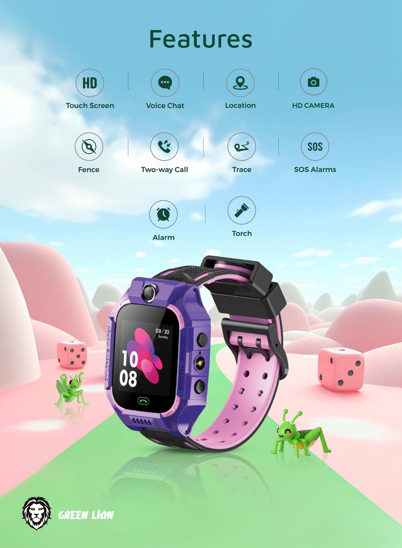 Smart Watch for Kids Series 5 with GPS and Sim Card Slot and Two-Way Call and SOS Alarm and Location - Purple