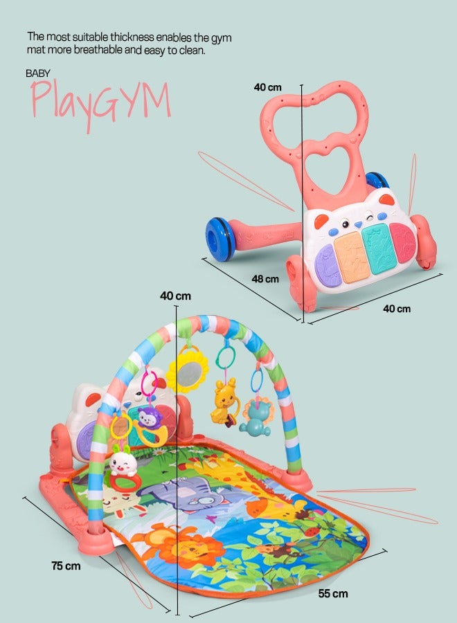 Baybee 2 in 1 Playgym for Babies, Activity Walker Play Gym for Baby with Rotating Piano, 5 Hanging Rattle Kids Toys Baby Crawling Mat for Newborn Baby Play Gym for Baby 0 to 12 Month Boy Girl