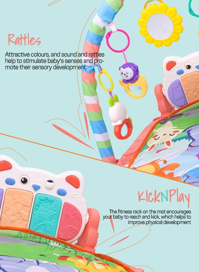 Baybee 2 in 1 Playgym for Babies, Activity Walker Play Gym for Baby with Rotating Piano, 5 Hanging Rattle Kids Toys Baby Crawling Mat for Newborn Baby Play Gym for Baby 0 to 12 Month Boy Girl