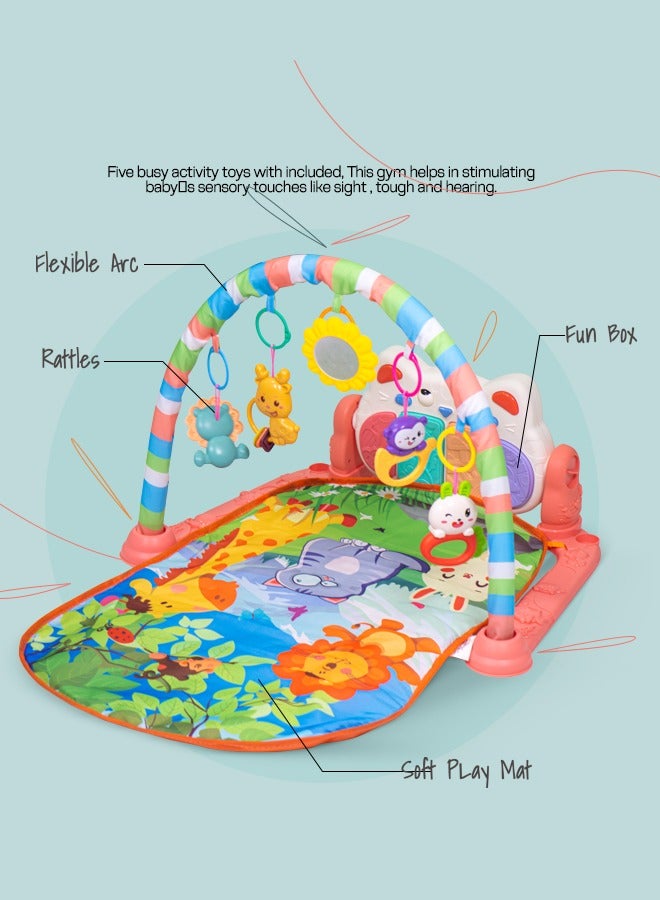 Baybee 2 in 1 Playgym for Babies, Activity Walker Play Gym for Baby with Rotating Piano, 5 Hanging Rattle Kids Toys Baby Crawling Mat for Newborn Baby Play Gym for Baby 0 to 12 Month Boy Girl