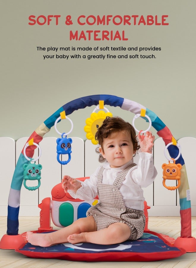 Baybee Kick & Play Piano Playgym for Babies, Activity Play Gym for Baby with Rotating Piano, 5 Hanging Rattle Kids Toys Baby Crawling Mat for Newborn Baby Play Gym for Baby 0 to 12 Month Boy Girl DBL