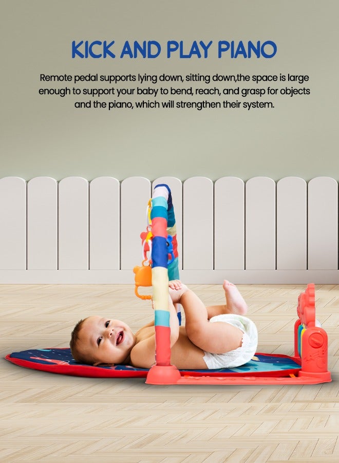 Baybee Kick & Play Piano Playgym for Babies, Activity Play Gym for Baby with Rotating Piano, 5 Hanging Rattle Kids Toys Baby Crawling Mat for Newborn Baby Play Gym for Baby 0 to 12 Month Boy Girl DBL