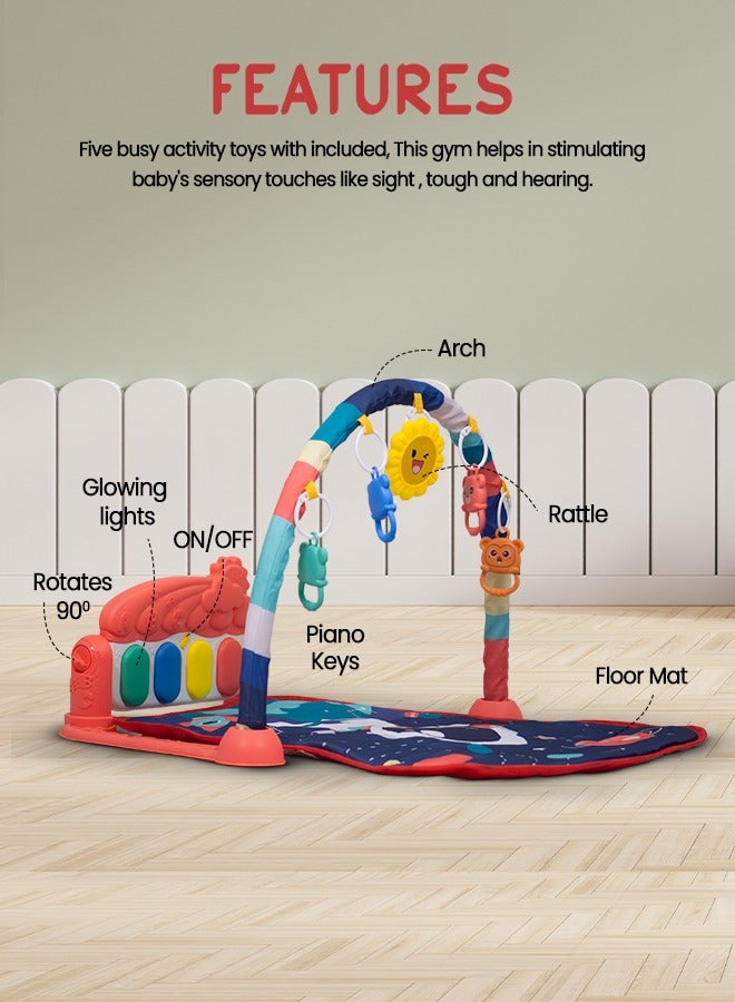 Baybee Kick & Play Piano Playgym for Babies, Activity Play Gym for Baby with Rotating Piano, 5 Hanging Rattle Kids Toys Baby Crawling Mat for Newborn Baby Play Gym for Baby 0 to 12 Month Boy Girl DBL