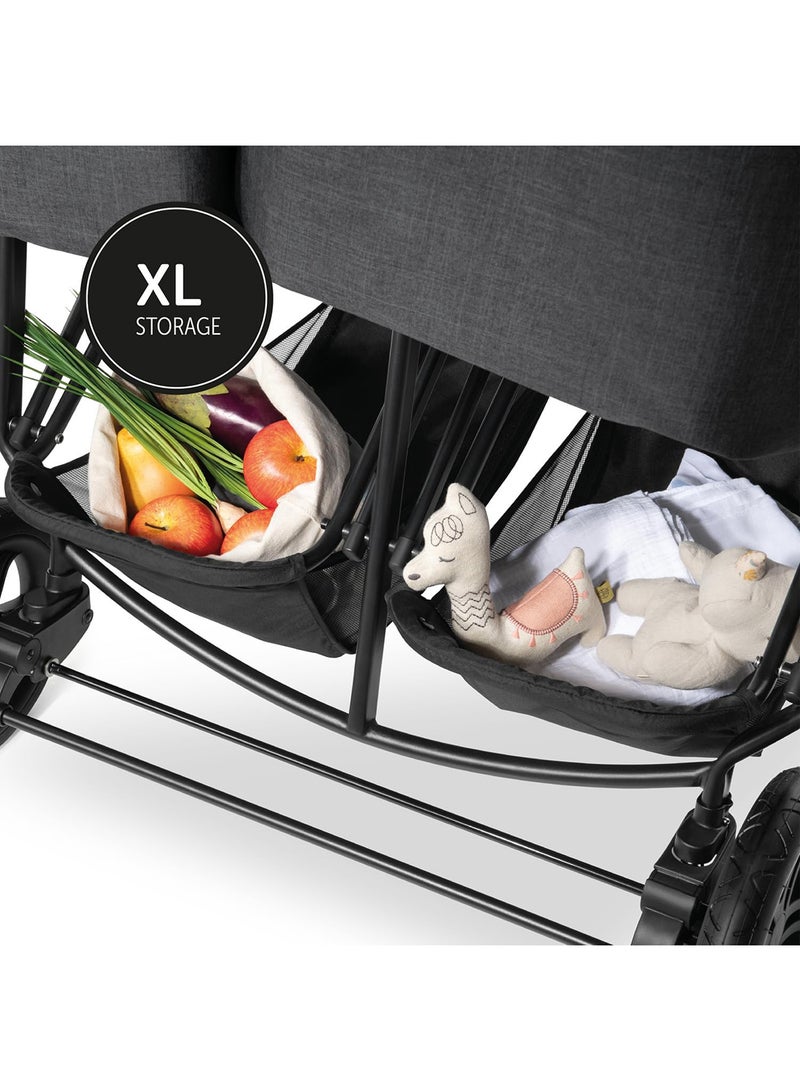 Uptown Duo Twin Push Chair, Melange Blackside By Side Double, 77Cm Wide, Up To 36Kg, Compact, With Raincover