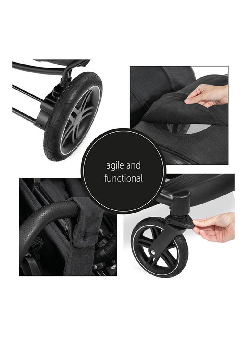 Uptown Duo Twin Push Chair, Melange Blackside By Side Double, 77Cm Wide, Up To 36Kg, Compact, With Raincover