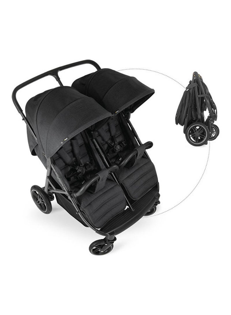 Uptown Duo Twin Push Chair, Melange Blackside By Side Double, 77Cm Wide, Up To 36Kg, Compact, With Raincover