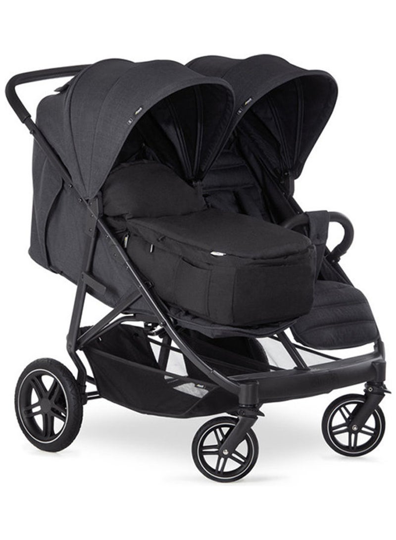 Uptown Duo Twin Push Chair, Melange Blackside By Side Double, 77Cm Wide, Up To 36Kg, Compact, With Raincover