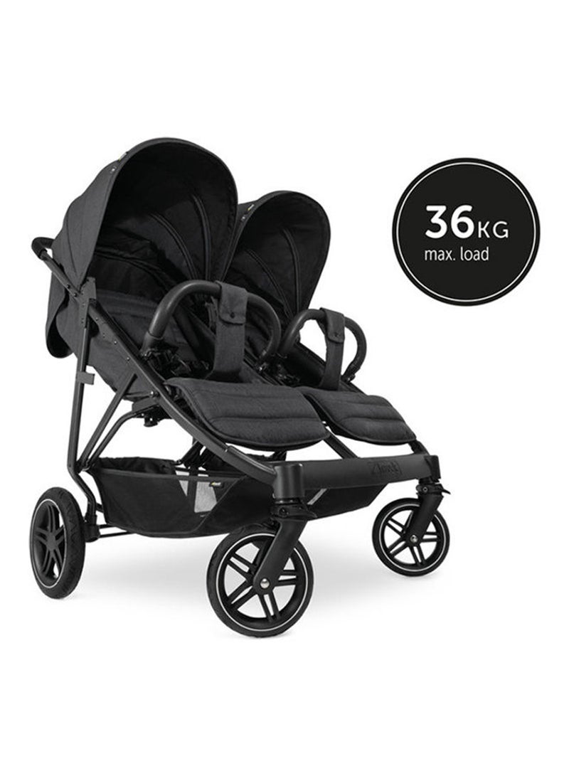 Uptown Duo Twin Push Chair, Melange Blackside By Side Double, 77Cm Wide, Up To 36Kg, Compact, With Raincover