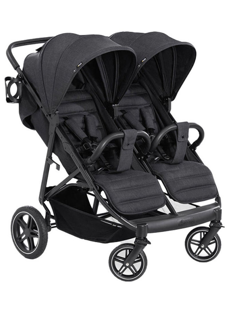 Uptown Duo Twin Push Chair, Melange Blackside By Side Double, 77Cm Wide, Up To 36Kg, Compact, With Raincover