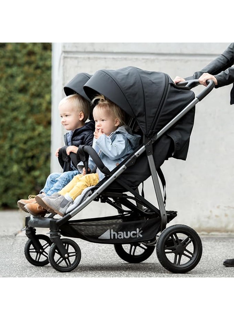Uptown Duo Twin Push Chair, Melange Blackside By Side Double, 77Cm Wide, Up To 36Kg, Compact, With Raincover