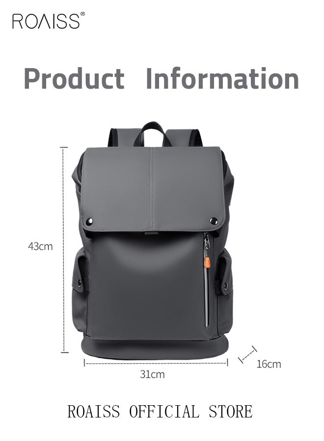 Functional PU Leather Backpack Large Capacity Short Distance Travel Solid Color Design Workwear Style Student Backpack Computer Bag