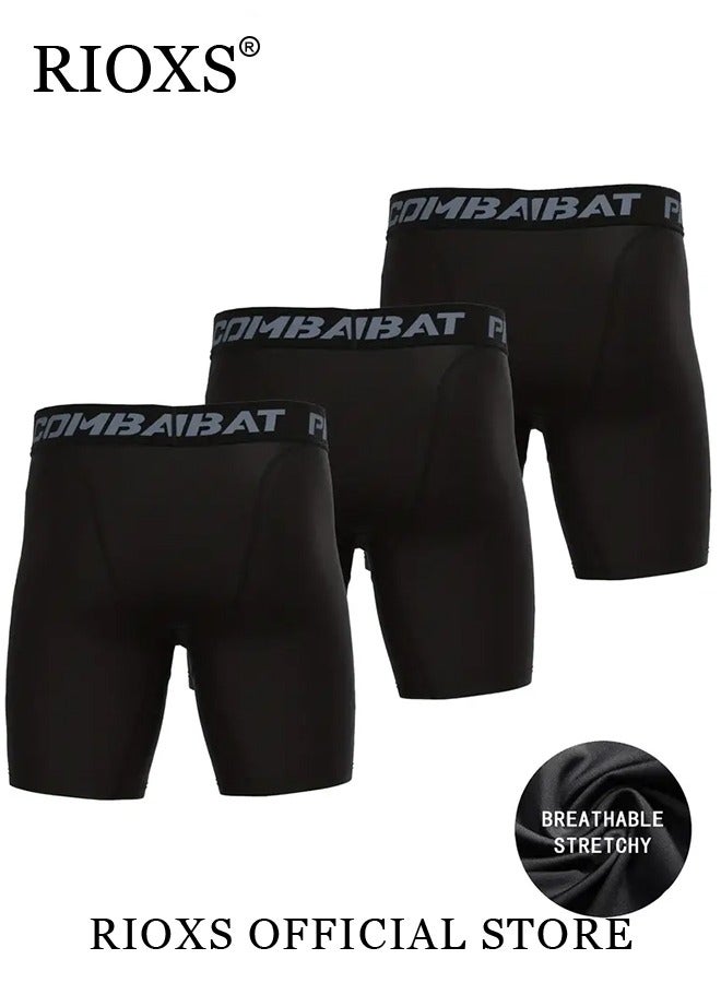 3 Pack Mens Compression Shorts, Quick Dry Athletic Workout Underwear, Base Layer Shorts, Compression Workout Shorts, Highly Elastic Soft Briefs for Cycling, Yoga, Boxing, Gym and Running, Designed for Athletic Comfortable Experience