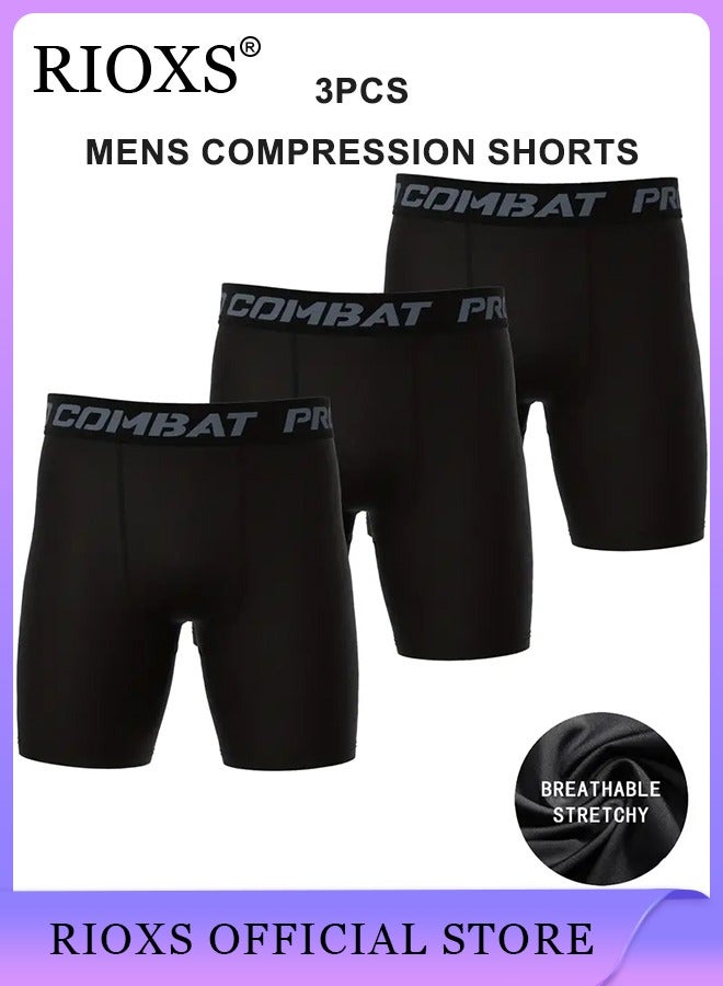 3 Pack Mens Compression Shorts, Quick Dry Athletic Workout Underwear, Base Layer Shorts, Compression Workout Shorts, Highly Elastic Soft Briefs for Cycling, Yoga, Boxing, Gym and Running, Designed for Athletic Comfortable Experience