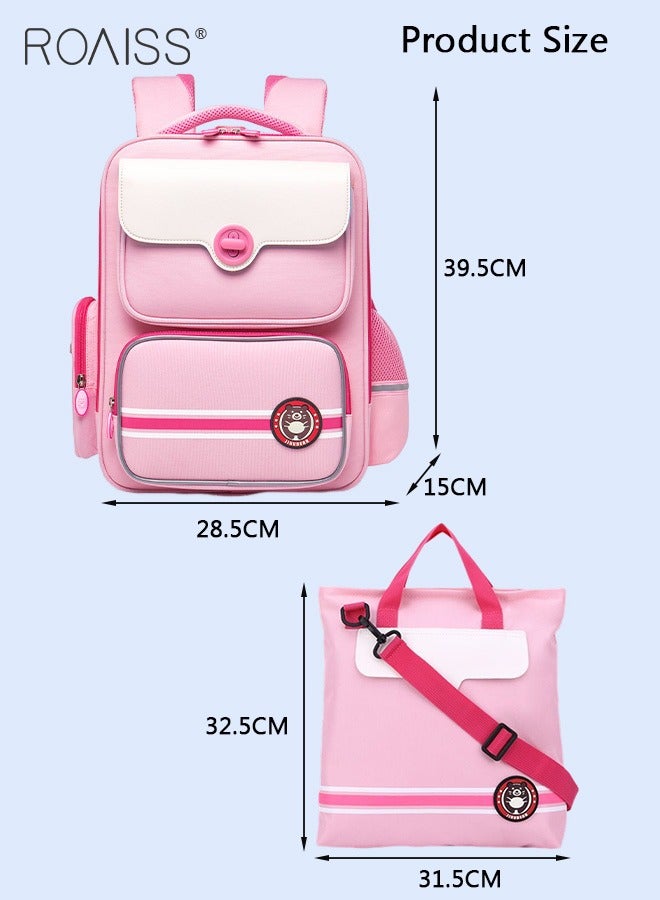 2 Piece Children Protect Spine Backpack and Tote Bag Set Reduce Shoulder Burden High Capacity with Scientific Storage Breathable Suspender Reflective Strip Design at Night