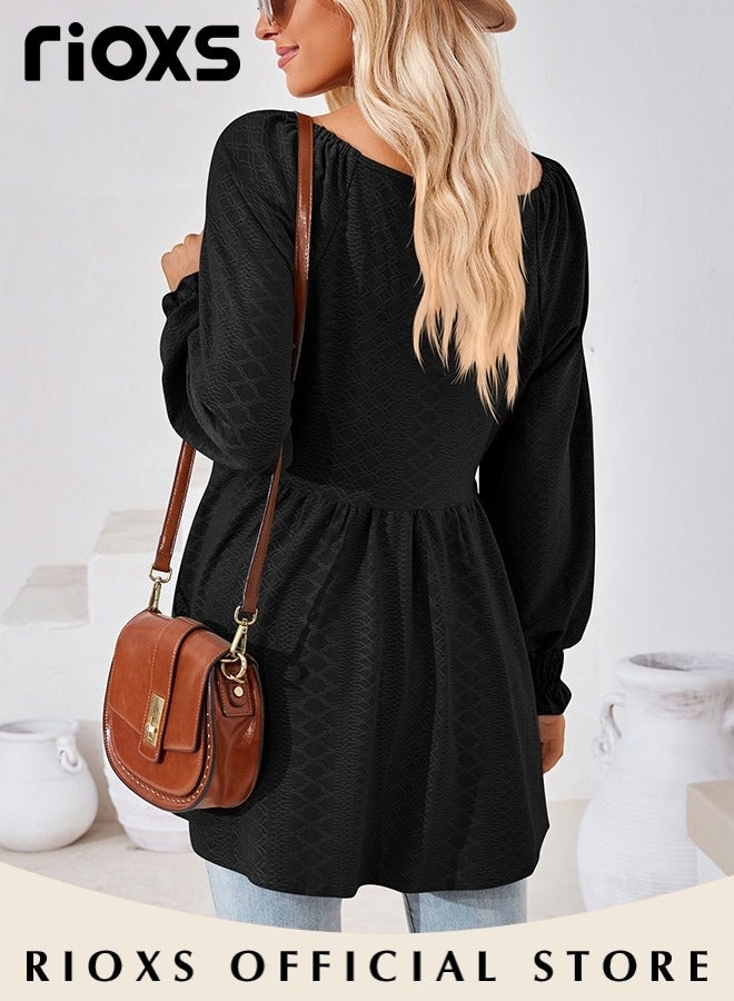 Women's V Neck Tops, Classic Comfortable Long Sleeve Tunic Blouses with Unique Dsign, Elegant Comfortable Loose Fit Blouses, Suitable for a Casual Everyday Look, Formal, and Other Occasions