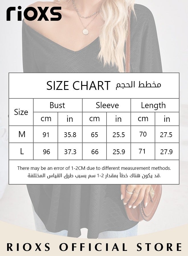 Women's V Neck Tops, Classic Comfortable Long Sleeve Tunic Blouses with Unique Dsign, Elegant Comfortable Loose Fit Blouses, Suitable for a Casual Everyday Look, Formal, and Other Occasions