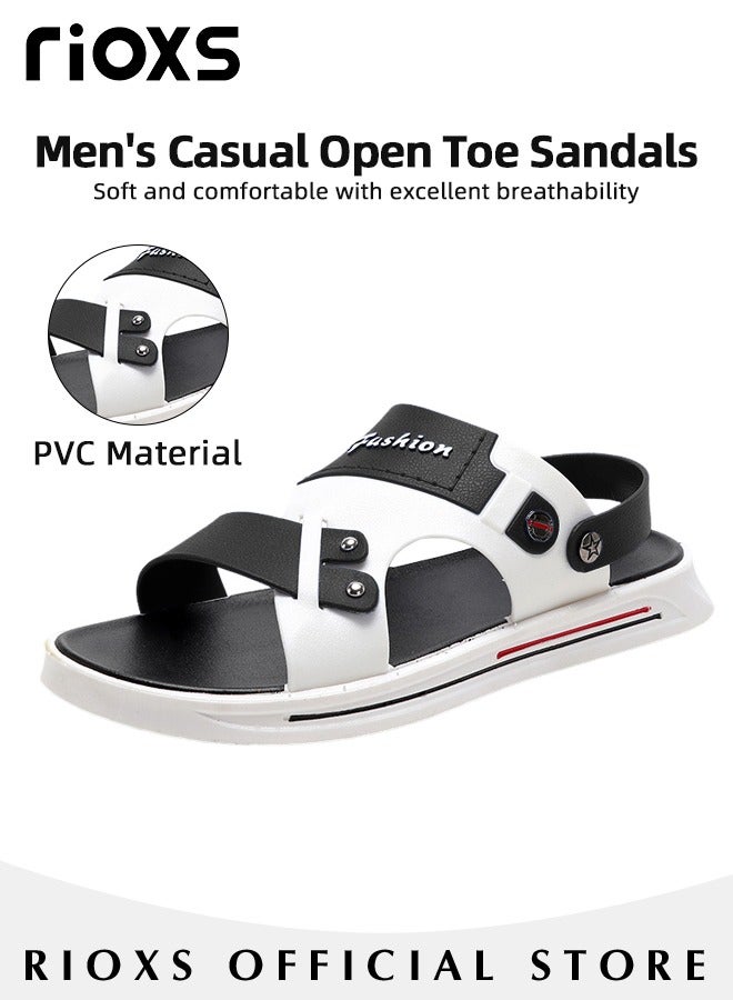 Men's Casual Open Toe Faux Leather Sandals Summer Non-Slip Beach Sandal Sneakers Walking Outdoor Flat Shoes