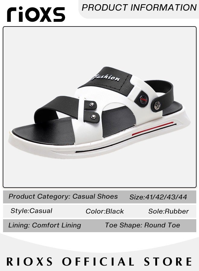 Men's Casual Open Toe Faux Leather Sandals Summer Non-Slip Beach Sandal Sneakers Walking Outdoor Flat Shoes