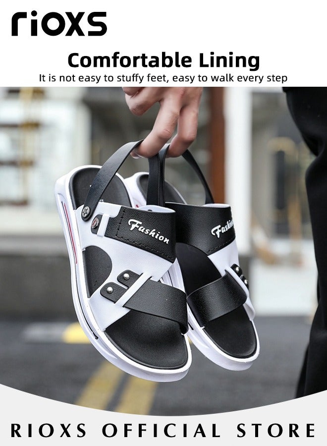 Men's Casual Open Toe Faux Leather Sandals Summer Non-Slip Beach Sandal Sneakers Walking Outdoor Flat Shoes