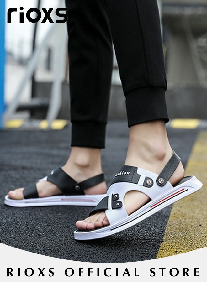 Men's Casual Open Toe Faux Leather Sandals Summer Non-Slip Beach Sandal Sneakers Walking Outdoor Flat Shoes