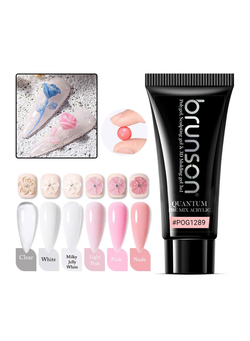 Quantum 3In1 Polygel: 60g Pre-Mix Acrylic Poly gel with Sculpting & 3D Molding, Soak-Off Gel for Nail Extensions, Durable Acrylic Nail & Builder Gel Nails, Hard Gel for Nail Extension, Manicure Nails