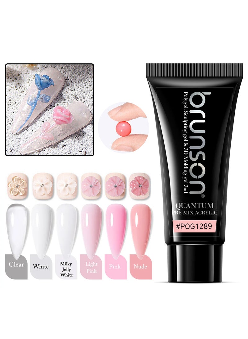 Quantum 3In1 Polygel: 60g Pre-Mix Acrylic Poly gel with Sculpting & 3D Molding, Soak-Off Gel for Nail Extensions, Durable Acrylic Nail & Builder Gel Nails, Hard Gel for Nail Extension, Manicure Nails