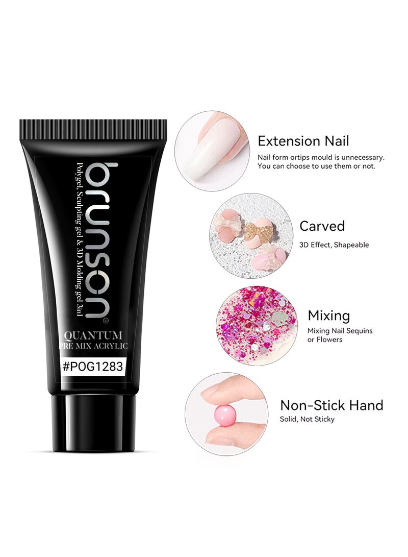 Quantum 3In1 Polygel: 60g Pre-Mix Acrylic Poly gel with Sculpting & 3D Molding, Soak-Off Gel for Nail Extensions, Durable Acrylic Nail & Builder Gel Nails, Hard Gel for Nail Extension, Manicure Nails