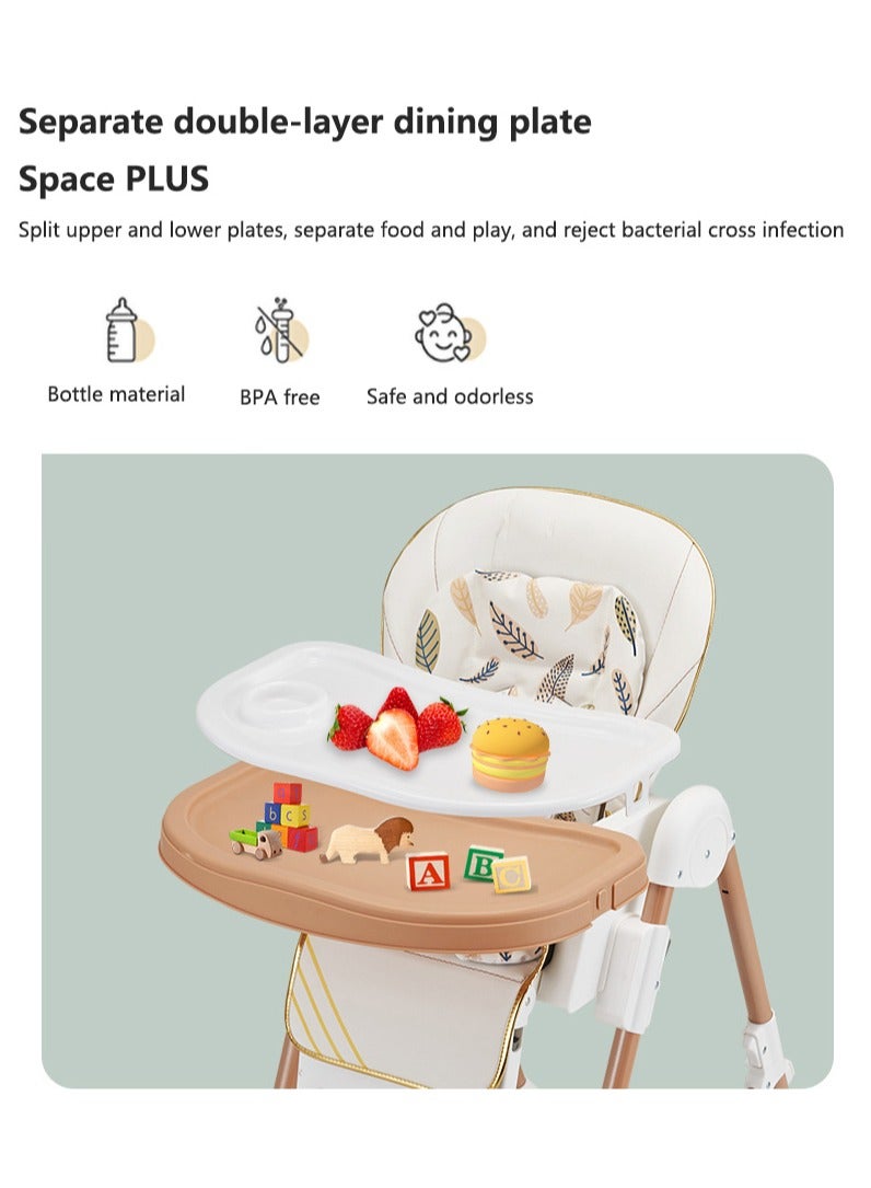 Baby High Chair With 4 Wheels Convertible High Chairs for Babies and Toddlers, Height Adjustable Baby High Chair,Adjustable Backrest and Pedal, Portable Baby Dinning Chair with Lockable Wheels For 6 Months To 6 Years