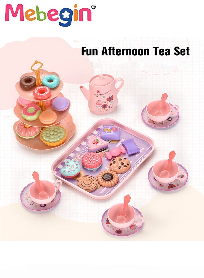 Tea Set for Little Girls, Birthday Gift for Age 3+ Years Old, Toddler Toys Tea Party Set for Little Girls, Princess Kids Kitchen Pretend Toy with Tin Tea Set, Desserts & Carrying Case