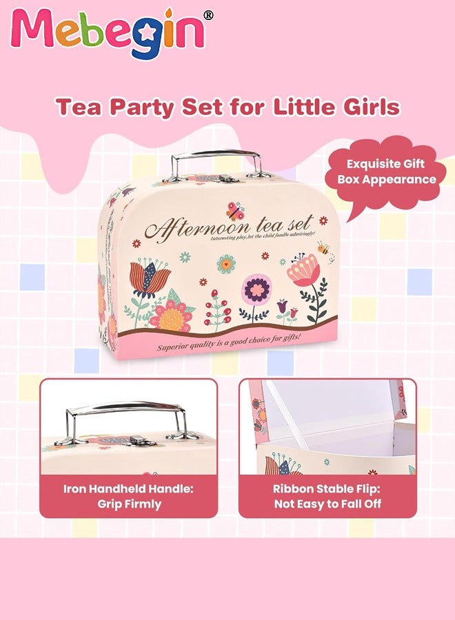 Tea Set for Little Girls, Birthday Gift for Age 3+ Years Old, Toddler Toys Tea Party Set for Little Girls, Princess Kids Kitchen Pretend Toy with Tin Tea Set, Desserts & Carrying Case