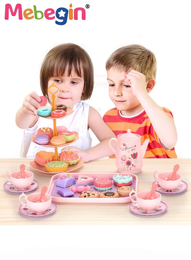 Tea Set for Little Girls, Birthday Gift for Age 3+ Years Old, Toddler Toys Tea Party Set for Little Girls, Princess Kids Kitchen Pretend Toy with Tin Tea Set, Desserts & Carrying Case