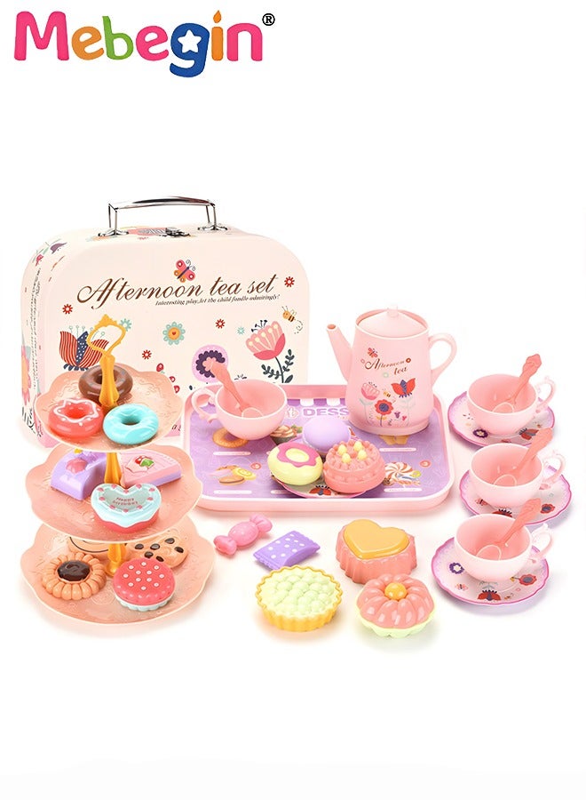 Tea Set for Little Girls, Birthday Gift for Age 3+ Years Old, Toddler Toys Tea Party Set for Little Girls, Princess Kids Kitchen Pretend Toy with Tin Tea Set, Desserts & Carrying Case