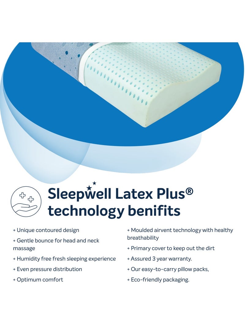 Latex Plus Curve Soft Pillow - Elite Latex Plus For Comfort And Support. Pamper Your Head And Neck - Knitted Fabric., Blue, Pack of 1