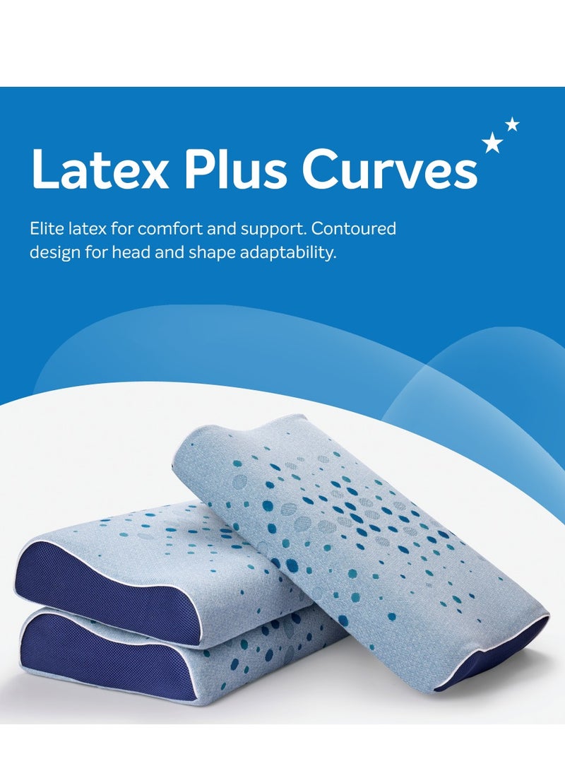 Latex Plus Curve Soft Pillow - Elite Latex Plus For Comfort And Support. Pamper Your Head And Neck - Knitted Fabric., Blue, Pack of 1