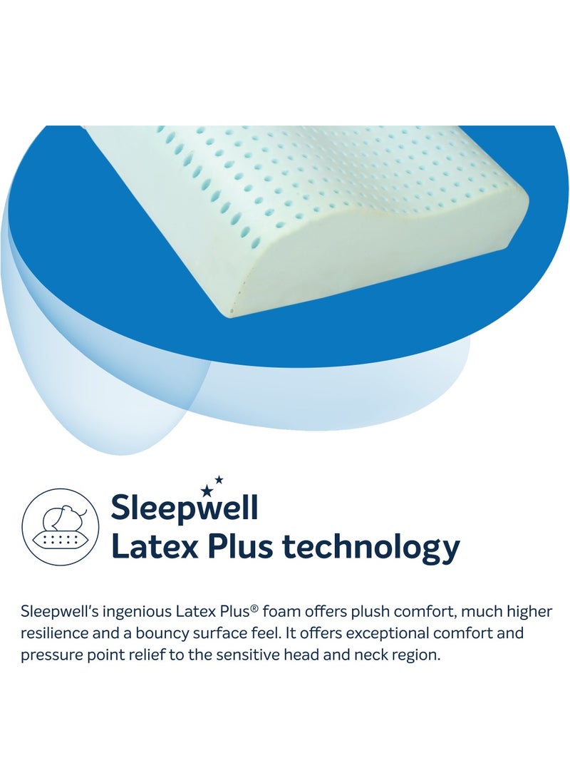 Latex Plus Curve Soft Pillow - Elite Latex Plus For Comfort And Support. Pamper Your Head And Neck - Knitted Fabric., Blue, Pack of 1