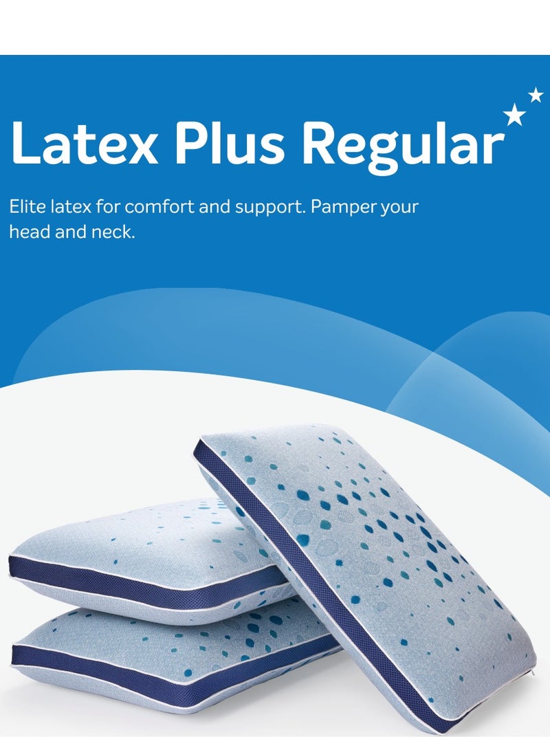 Latex Plus Regular Pillow - Elite Latex Plus For Comfort And Support Pamper Your Head And Neck - Knitted Fabric., Blue, Pack of 1