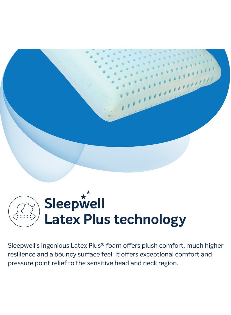 Latex Plus Regular Pillow - Elite Latex Plus For Comfort And Support Pamper Your Head And Neck - Knitted Fabric., Blue, Pack of 1