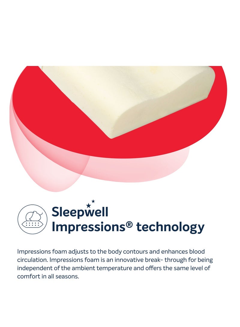 Impression Curve Foam Pillow for Pain Free Head & Neck Support, 70x44x12 CMS, Breathable, Cooling, Premium European Knitted Fabric With Washable Cover Standard White, Anti-microbial Technology