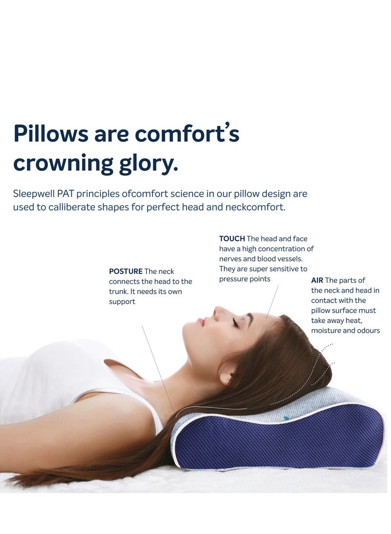 Impression Curve Foam Pillow for Pain Free Head & Neck Support, 70x44x12 CMS, Breathable, Cooling, Premium European Knitted Fabric With Washable Cover Standard White, Anti-microbial Technology